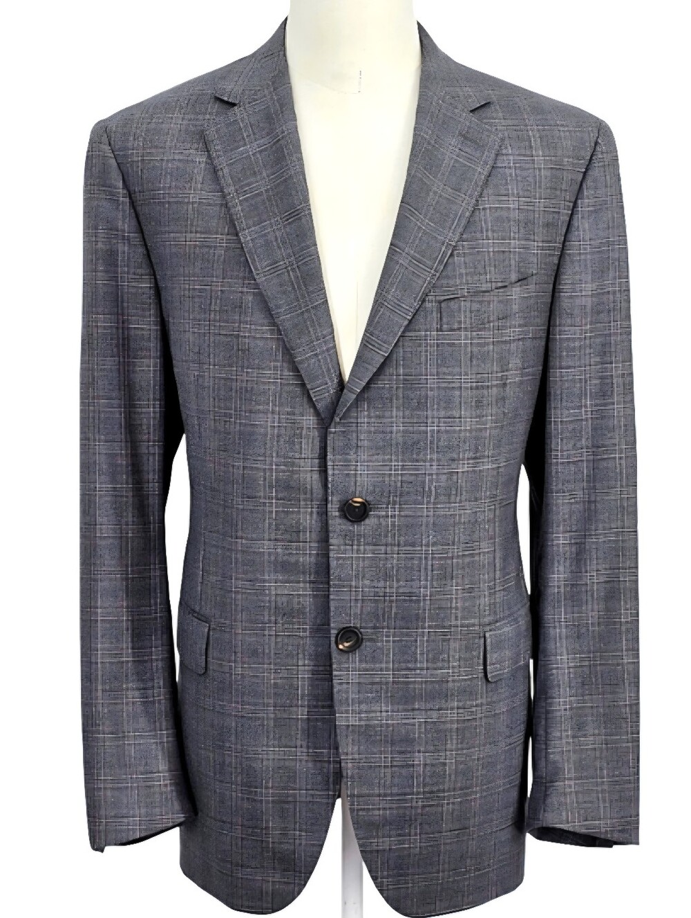 Italian Wool Blazer 46L Gray Plaid Pal Zileri Super 140s Sport Coat